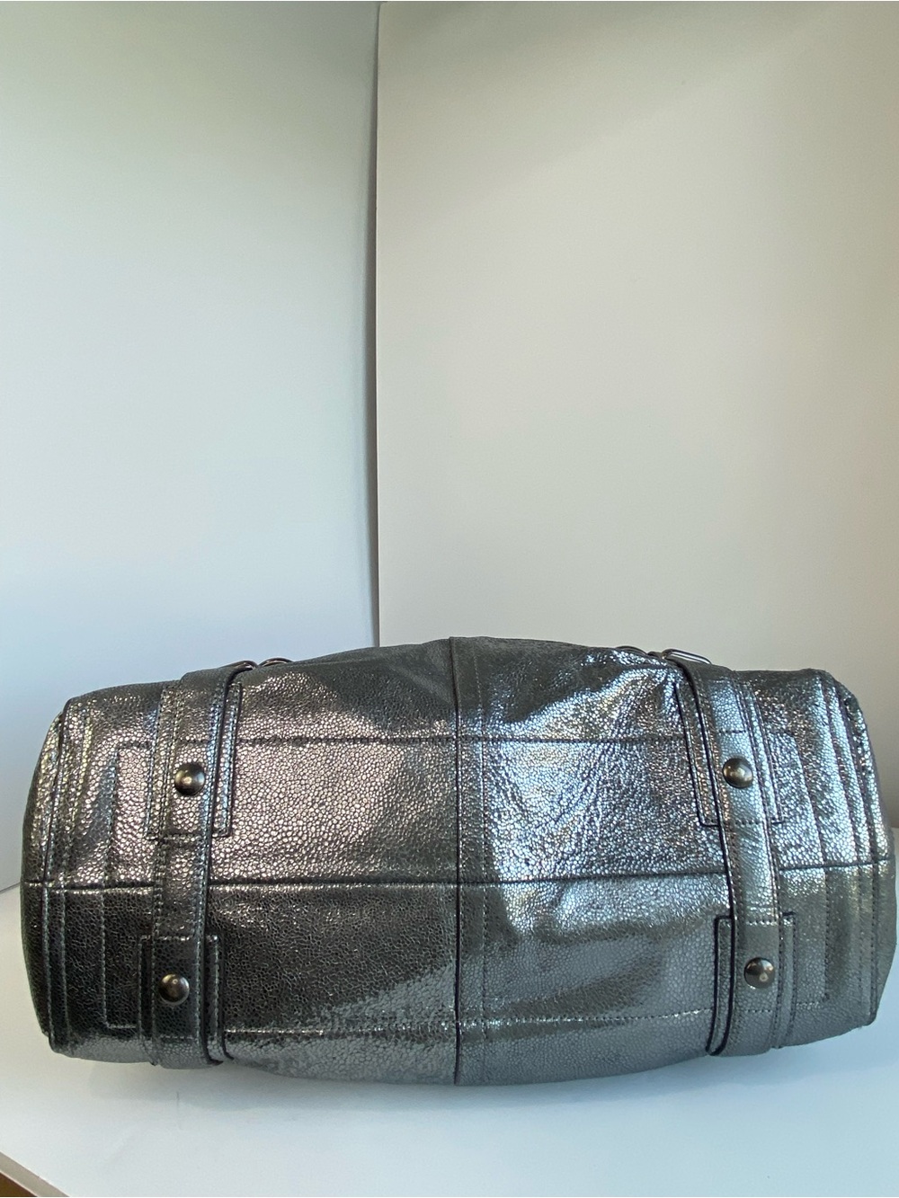 Coach XL Limited Edition Metallic Turnlock Silver Carryall Shoulder Bag - Picture 9 of 16
